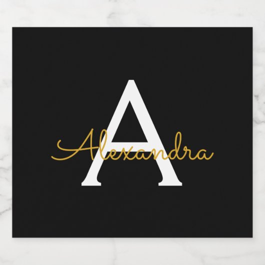 Black Gold Modernes Script Giron Monogram Name Bierflaschenetikett (Einzelnes Label)