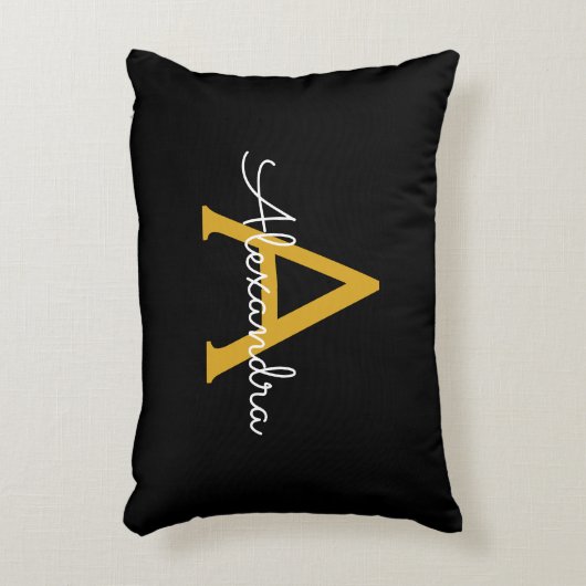 Black Gold Modernes Script Giron Monogram Name Dekokissen (Vorderseite(Vertikal))