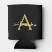 Black Gold Modernes Script Giron Monogram Name Dosenkühler (Rückseite)