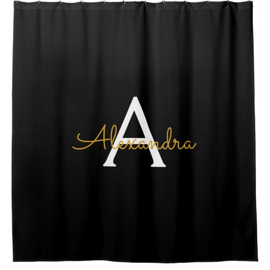 Black Gold Modernes Script Giron Monogram Name Duschvorhang (Vorderseite)