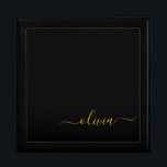 Black Gold Modernes Script Giron Monogram Name Erinnerungskiste<br><div class="desc">Black and Gold Simple Script Monogram Name Juwelry Keepake Box. Dies macht den perfekten Abschluss,  Geburtstag,  Hochzeit,  Brautparty,  Jubiläum,  Babydusche oder Junggeselinnen-Abschied Geschenk für jemanden,  die Lieben glamourösen Luxus und schicke Stile.</div>