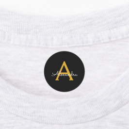 Black Gold Modernes Script Giron Monogram Name Etiketten