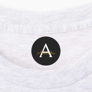 Black Gold Modernes Script Giron Monogram Name Etiketten