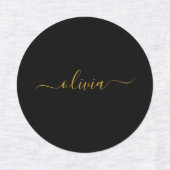 Black Gold Modernes Script Giron Monogram Name Etiketten (Design 1)