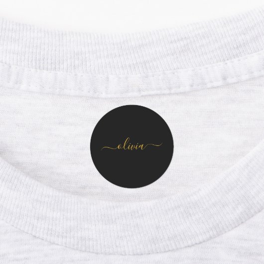 Black Gold Modernes Script Giron Monogram Name Etiketten (Befestigt)