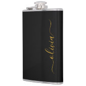 Black Gold Modernes Script Giron Monogram Name Flachmann (Links)