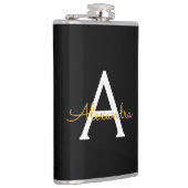 Black Gold Modernes Script Giron Monogram Name Flachmann (Rechts)