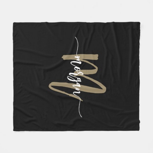 Black Gold Modernes Script Giron Monogram Name Fleecedecke (Vorderseite (Horizontal))