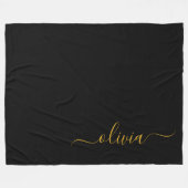 Black Gold Modernes Script Giron Monogram Name Fleecedecke (Vorderseite (Horizontal))