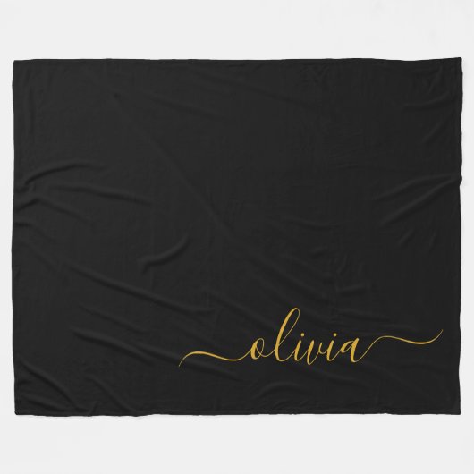 Black Gold Modernes Script Giron Monogram Name Fleecedecke (Vorderseite (Horizontal))