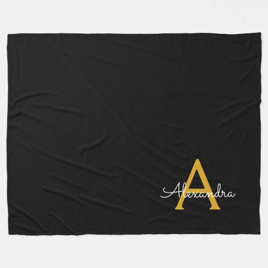 Black Gold Modernes Script Giron Monogram Name Fleecedecke (Vorderseite (Horizontal))