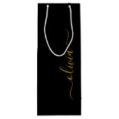 Black Gold Modernes Script Giron Monogram Name Geschenktüte Für Weinflaschen (Rückseite)