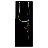 Black Gold Modernes Script Giron Monogram Name Geschenktüte Für Weinflaschen (Vorderseite)