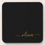 Black Gold Modernes Script Giron Monogram Name Getränkeuntersetzer<br><div class="desc">Untersetzer für einfache,  schwarze und goldene Skripte Monogram Name Paper. Dies macht den perfekten Abschluss,  Geburtstag,  Hochzeit,  Brautparty,  Jubiläum,  Babydusche oder Junggeselinnen-Abschied Geschenk für jemanden,  die Lieben glamourösen Luxus und schicke Stile.</div>