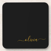 Black Gold Modernes Script Giron Monogram Name Getränkeuntersetzer (Vorderseite)