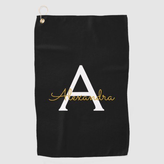 Black Gold Modernes Script Giron Monogram Name Golfhandtuch (Vorderseite)