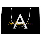 Black Gold Modernes Script Giron Monogram Name Große Geschenktüte (Vorderseite)