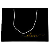 Black Gold Modernes Script Giron Monogram Name Große Geschenktüte (Vorderseite)