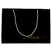 Black Gold Modernes Script Giron Monogram Name Große Geschenktüte (Rückseite)