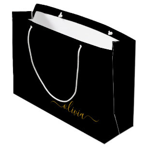 Black Gold Modernes Script Giron Monogram Name Große Geschenktüte