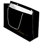 Black Gold Modernes Script Giron Monogram Name Große Geschenktüte (Vorderseite Schrägansicht)