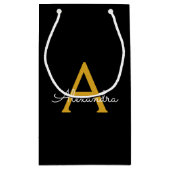 Black Gold Modernes Script Giron Monogram Name Kleine Geschenktüte (Rückseite)