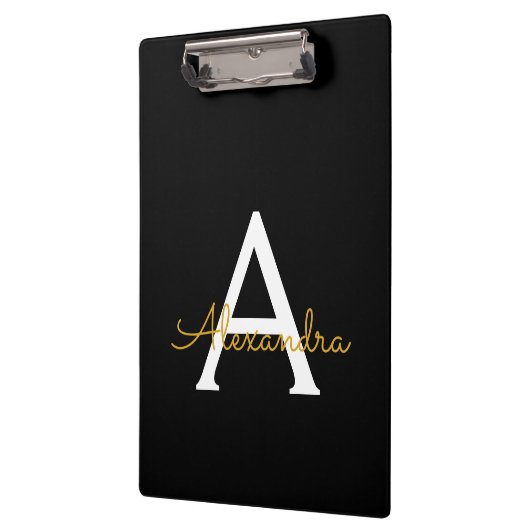 Black Gold Modernes Script Giron Monogram Name Klemmbrett (Links)