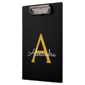Black Gold Modernes Script Giron Monogram Name Klemmbrett (Links)