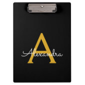 Black Gold Modernes Script Giron Monogram Name Klemmbrett (Vorderseite)