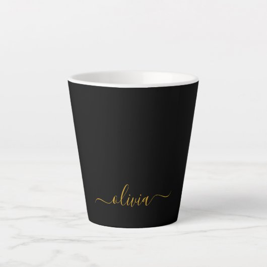 Black Gold Modernes Script Giron Monogram Name Milchtasse (Vorderseite)