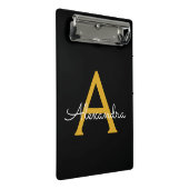 Black Gold Modernes Script Giron Monogram Name Mini Klemmbrett (Schrägansicht)