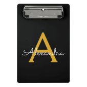 Black Gold Modernes Script Giron Monogram Name Mini Klemmbrett (Vorderseite)