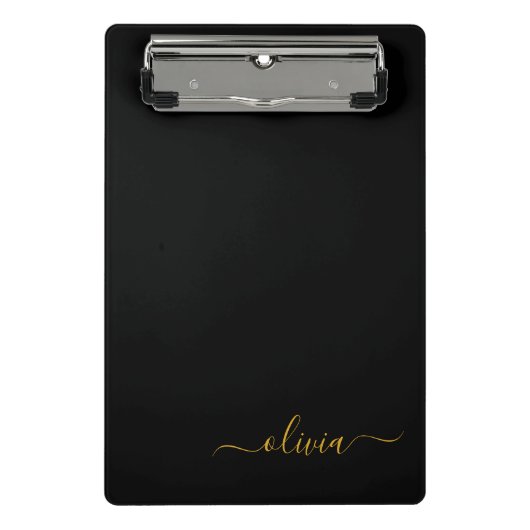 Black Gold Modernes Script Giron Monogram Name Mini Klemmbrett (Vorderseite)