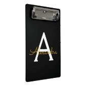 Black Gold Modernes Script Giron Monogram Name Mini Klemmbrett (Schrägansicht)
