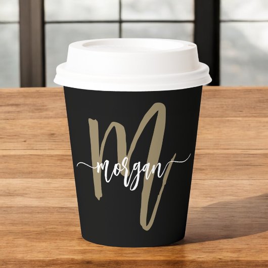 Black Gold Modernes Script Giron Monogram Name Pappbecher