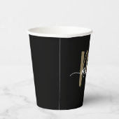 Black Gold Modernes Script Giron Monogram Name Pappbecher (Rechts)
