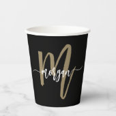 Black Gold Modernes Script Giron Monogram Name Pappbecher (Vorderseite)