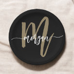 Black Gold Modernes Script Giron Monogram Name Pappteller<br><div class="desc">Machen Sie Ihre Veranstaltung besonders mit Black and Gold Modernes Script Girly Monogram Name Paper Tellern. Diese Teller mit einem eleganten Schwarz-Design und einem fett-goldenen Monogramm in einem modernen Script-Schriftart sind die perfekte Mischung aus Eleganz und Funktionalität. Ob Geburtstagsfeier, Hochzeitsfeier oder Feier - diese personalisierten Teller verleihen Ihrem Tisch eine...</div>