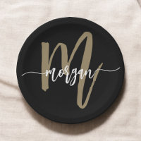 Black Gold Modernes Script Giron Monogram Name