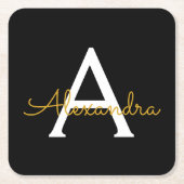 Black Gold Modernes Script Giron Monogram Name Rechteckiger Pappuntersetzer (Vorderseite)
