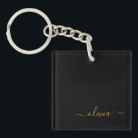 Black Gold Modernes Script Giron Monogram Name Schlüsselanhänger<br><div class="desc">Schlüsselanhänger für einfache,  schwarze und goldene Skripte. Das macht den perfekten 16 Geburtstag,  Hochzeit,  Brautparty,  Jubiläum,  Babydusche oder Junggeselinnen-Abschied Geschenk für jemanden,  der Lieben glamourösen Luxus und schicke Stile.</div>