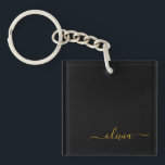 Black Gold Modernes Script Giron Monogram Name Schlüsselanhänger<br><div class="desc">Schlüsselanhänger für einfache,  schwarze und goldene Skripte. Das macht den perfekten 16 Geburtstag,  Hochzeit,  Brautparty,  Jubiläum,  Babydusche oder Junggeselinnen-Abschied Geschenk für jemanden,  der Lieben glamourösen Luxus und schicke Stile.</div>
