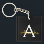 Black Gold Modernes Script Giron Monogram Name Schlüsselanhänger<br><div class="desc">Schlüsselanhänger für einfache,  schwarze und goldene Skripte. Das macht den perfekten 16 Geburtstag,  Hochzeit,  Brautparty,  Jubiläum,  Babydusche oder Junggeselinnen-Abschied Geschenk für jemanden,  der Lieben glamourösen Luxus und schicke Stile.</div>