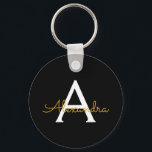 Black Gold Modernes Script Giron Monogram Name Schlüsselanhänger<br><div class="desc">Einfache Monogram Name Keychains (Key Chain) für Schwarz und Gold. Das macht den perfekten 16 Geburtstag,  Hochzeit,  Brautparty,  Jubiläum,  Babydusche oder Junggeselinnen-Abschied Geschenk für jemanden,  der Lieben glamourösen Luxus und schicke Stile.</div>