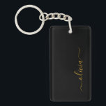 Black Gold Modernes Script Giron Monogram Name Schlüsselanhänger<br><div class="desc">Schlüsselanhänger für einfache,  schwarze und goldene Skripte. Das macht den perfekten 16 Geburtstag,  Hochzeit,  Brautparty,  Jubiläum,  Babydusche oder Junggeselinnen-Abschied Geschenk für jemanden,  der Lieben glamourösen Luxus und schicke Stile.</div>