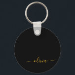 Black Gold Modernes Script Giron Monogram Name Schlüsselanhänger<br><div class="desc">Einfache Monogram Name Keychains (Key Chain) für Schwarz und Gold. Das macht den perfekten 16 Geburtstag,  Hochzeit,  Brautparty,  Jubiläum,  Babydusche oder Junggeselinnen-Abschied Geschenk für jemanden,  der Lieben glamourösen Luxus und schicke Stile.</div>