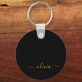 Black Gold Modernes Script Giron Monogram Name Schlüsselanhänger (Vorderseite)
