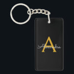 Black Gold Modernes Script Giron Monogram Name Schlüsselanhänger<br><div class="desc">Schlüsselanhänger für einfache,  schwarze und goldene Skripte. Das macht den perfekten 16 Geburtstag,  Hochzeit,  Brautparty,  Jubiläum,  Babydusche oder Junggeselinnen-Abschied Geschenk für jemanden,  der Lieben glamourösen Luxus und schicke Stile.</div>