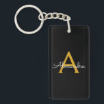 Black Gold Modernes Script Giron Monogram Name Schlüsselanhänger<br><div class="desc">Schlüsselanhänger für einfache,  schwarze und goldene Skripte. Das macht den perfekten 16 Geburtstag,  Hochzeit,  Brautparty,  Jubiläum,  Babydusche oder Junggeselinnen-Abschied Geschenk für jemanden,  der Lieben glamourösen Luxus und schicke Stile.</div>