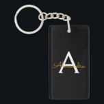 Black Gold Modernes Script Giron Monogram Name Schlüsselanhänger<br><div class="desc">Schlüsselanhänger für einfache,  schwarze und goldene Skripte. Das macht den perfekten 16 Geburtstag,  Hochzeit,  Brautparty,  Jubiläum,  Babydusche oder Junggeselinnen-Abschied Geschenk für jemanden,  der Lieben glamourösen Luxus und schicke Stile.</div>